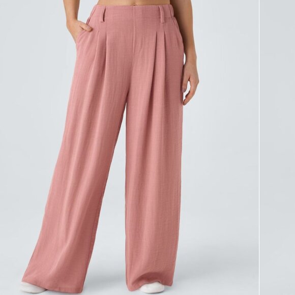 HALARA Pants - Halara High Waisted Pocket Wide Leg Flowy Solid Palazzo Casual Linen Feel Pants